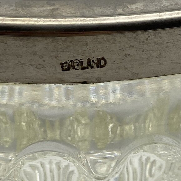 Vtg Cut Crystal Bowl 8 3/4” W Silver Plate Rim England Spike Diamond Design MCM - Picture 3 of 10